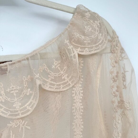 Scully Leather Honey Creek Ivory Embroidered Mesh Tie Front Blouse Woman’s size - Picture 11 of 12